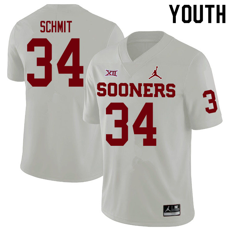 Youth #34 Zach Schmit Oklahoma Sooners College Football Jerseys Sale-White - Click Image to Close